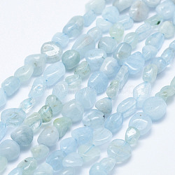 Natural Aquamarine Beads Strands, Tumbled Stone, Nuggets, 5~11x4~8mm, Hole: 1mm, 15.3 inch~15.7 inch(39~40cm)(X-G-K203-46)