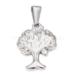 Tarnish Resistant 304 Stainless Steel Pendants, Tree of Life, Stainless Steel Color, 21.5x16.5x2.5mm, Hole: 8x3.5mm(STAS-H110-17P)