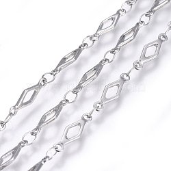 304 Stainless Steel Link Chains, Soldered, Rhombus, Stainless Steel Color, 13x4x1mm(STAS-P219-36)