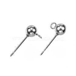 Non-Tarnish 304 Stainless Steel Stud Earring Findings, with Loop, Stainless Steel Color, 16x5mm, Hole: 2mm, Pin: 0.8mm(STAS-F040-42-P)