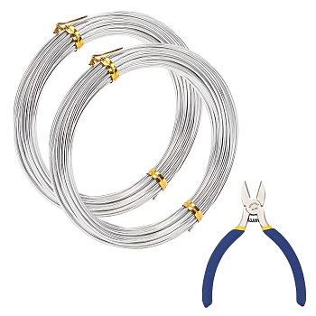 DIY Wire Wrapped Jewelry Kits, with Aluminum Wire and Iron Side-Cutting Pliers, Silver, 15 Gauge, 1.5mm, 10m/roll, 2rolls/set