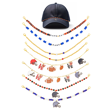 8Pcs 8 Styles Polymer Clay & Glass & Acrylic Bead Baseball Cap Chains, with Alloy Lobster Claw Clasps, 270~280mm, 1pc/style