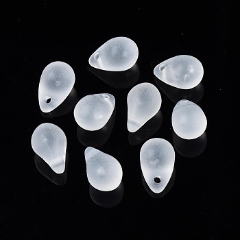 Transparent Acrylic Pendants, Frosted, Teardrop, WhiteSmoke, 13x8.5mm, Hole: 1.6mm, about 1000pcs/500g