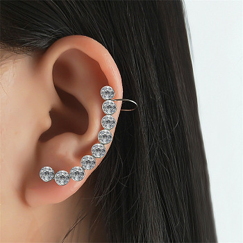 Rhinestone Cuff Earrings for Girl Women Gift, 304 Stainless Steel Earrings, Right, 40x5.5mm