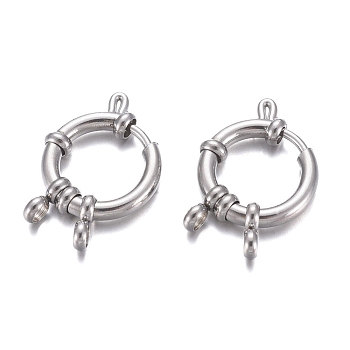 304 Stainless Steel Spring Ring Clasps, Ring, Stainless Steel Color, 18x4.5mm, Hole: 3mm