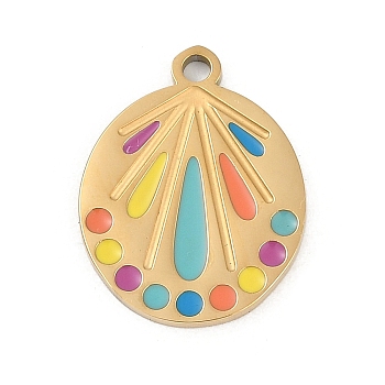 304 Stainless Steel Enamel Pendants, Oval Charms, Real 18K Gold Plated, Ion Plating(IP), Colorful, 20x15.5x1.4mm, Hole: 1.8mm