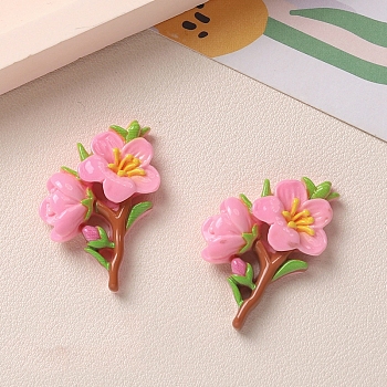 Opaque Resin Cabochons, Flower, Pink, 36x22mm