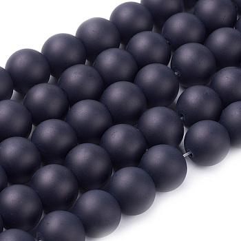 Transparent Glass Bead Strands, Frosted, Round, Black, 12mm, Hole: 1.3~1.6mm, about 70pcs/strand, 31.4 inch
