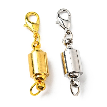 2 Sets 2 Colors Brass Magnetic Clasps Converter, Column, with Alloy Lobster Claw Clasps and Iron Jump Rings, Mixed Color, 40x8mm, Hole: 4.5mm, 1 set/color