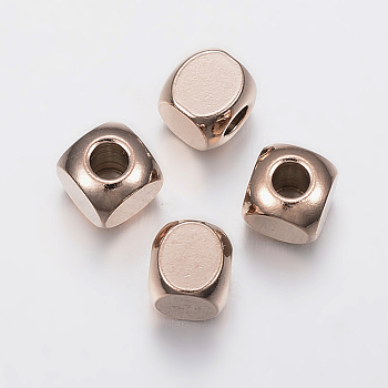 Ion Plating(IP) 304 Stainless Steel Beads, Cube, Rose Gold, 6x6x6mm, Hole: 3mm