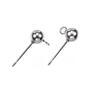 304 Stainless Steel Stud Earring Findings, with Loop, Stainless Steel Color, 16x5mm, Hole: 2mm, Pin: 0.8mm