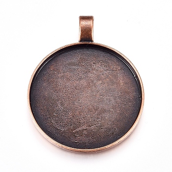 Alloy Pendant Cabochon Settings, Plain Edge Bezel Cups, DIY Findings for Jewelry Making, Cadmium Free & Nickel Free & Lead Free, Flat Round, Red Copper, 62.5x50x4mm,Tray: 46.8x3mm, Hole: 7x10mm