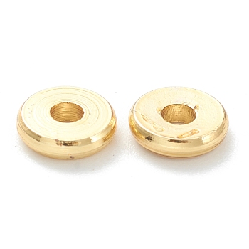 Brass Beads, Long-Lasting Plated, Flat Round/Disc, Heishi Beads, Real 18K Gold Plated, 6x1.5mm, Hole: 1.8mm