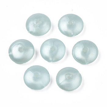 Opaque Acrylic Beads, Flat Round, Aquamarine, 10x4mm, Hole: 1.5mm, about 2300pcs/500g
