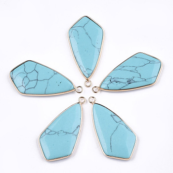 Synthetic Turquoise Pendants, with Brass Findings, Kite, Golden, 40~42x21x3.5~4.5mm, Hole: 2mm