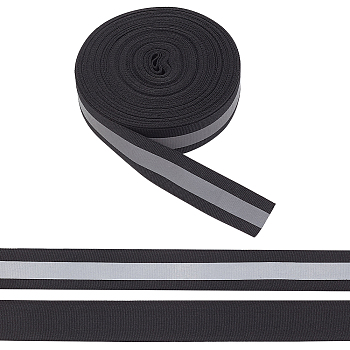 WADORN 25 Yards Reflective Polyester Striped Ribbon, for Warning Tape, Black, 7/8 inch(23.5mm)