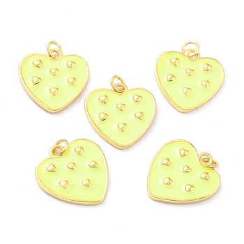 Real 18K Gold Plated Brass Pendants, with Enamel, Long-Lasting Plated, Heart, Yellow, 20x19x2.5mm, Jump Ring: 5x1mm, 3mm Inner Diameter