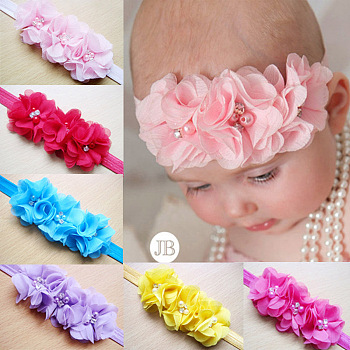 Elastic Baby Headbands, with Random Color Elastic Cord, Cloth Flower Baby Girl Headband, Mixed Color, 112mm