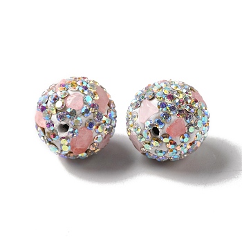 Polymer Clay Rhinestone Beads, with Imitation Gemstone Chips, Round, Pink, 16x17mm, Hole: 1.8mm