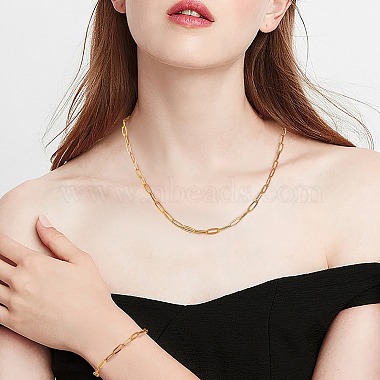 Brass Paperclip Chains Necklaces & Bracelets Sets(sgSJEW-PH01378-03)-6