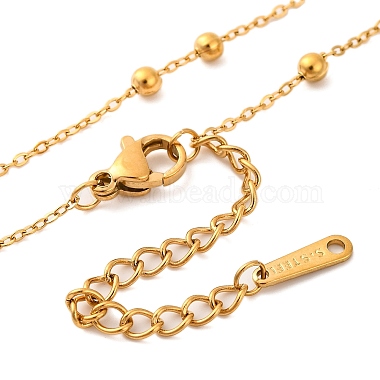 Placage ionique (ip) 304 colliers en chaîne à billes avec pendentif coeur en acier inoxydable pour femmes(NJEW-G142-02G)-3