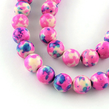 Magenta Round Ocean White Jade Beads