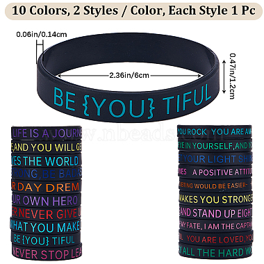 20Pcs 20 Style Motivational Quotes Silicone Cord Bracelets Wristbands(BJEW-WH0020-51B)-2