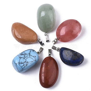 Natural & Synthetic Mixed Gemstone Pendants(G-N0326-022)-2