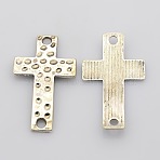 Alloy Hammered Cross Links connectors, Cadmium Free & Nickel Free & Lead Free, Antique Silver, 36x22x4mm, Hole: 3mm(PALLOY-AD49200-AS-FF)