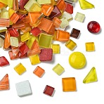 Glass Cabochons, Mosaic Tiles, for DIY Mosaic Art Crafts, Picture Frames, Orange, 9.5~23x9.5~19.5x3.5~8mm, about 925pcs/1000g(MOSA-L001-01A-01)