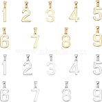 304 Stainless Steel Pendants, Number 0~9, Golden & Stainless Steel Color, 21x5~11x1.5mm, Hole: 6.5x3mm, 18pcs/box(STAS-UN0016-71)