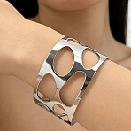 Hollow 304 Stainless Steel Cuff Bangles for Women, Flat Round & Teardrop & Oval, Stainless Steel Color, Inner Diameter: 2.44 inch(6.2cm)(BJEW-T028-01P)