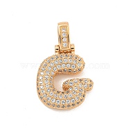 Brass Micro Pave Clear Cubic Zirconia Pendants, Real 18K Gold Plated, Letter G, 31x19x5mm, Hole: 3x6mm(KK-B099-01G-G)