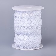 Plastic Paillette Elastic Beads, Sequins Beads, Ornament Accessories, 3 Rows Paillette Roll, Flat Round, White, 25x1.5mm, 10m/roll(PVC-WH0003-A02)