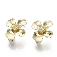 Alloy Stud Earring Findings, with Loop and Steel Pin, Flower, Light Gold, 20x18mm, Hole: 4mm, Pin: 0.7mm(PALLOY-N150-55)