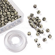 100Pcs 8mm Natural Dalmatian Jasper Round Bead, with 10m Elastic Crystal Thread, for DIY Stretch Bracelets Making Kits, 8mm, Hole: 1mm(DIY-LS0002-37)