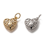 Brass Micro Pave Clear Cubic Zirconia Charms, Cadmium Free & Lead Free, Long-Lasting Plated, Heart with Tree of Life, Mixed Color, 10x10.5x2mm, Hole: 3mm(ZIRC-B002-62)