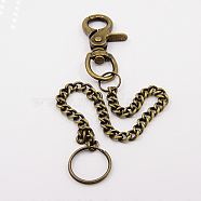 Alloy Long Keychain, with Swivel Lobster Claw Clasps, Ring, Antique Bronze, 320mm.(KEYC-K001B-03AB)