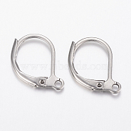 Tarnish Resistant 304 Stainless Steel Leverback Earring Findings, with Loop, Stainless Steel Color, 15x10x1.5mm, Hole: 1.2mm, Pin: 1x0.8mm(STAS-H434-51P)