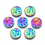 304 Stainless Steel Charms, Cadmium Free & Nickel Free & Lead Free, Hammered Flat Round, Rainbow Color, 12x1mm, Hole: 1.2mm(STAS-S119-072)