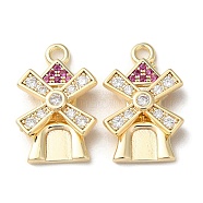 Brass Micro Pave Cubic Zirconia Pendants, Windmill Charms, Real 18K Gold Plated, 18.5x12x4.5mm, Hole: 1.6mm(KK-F862-13G)