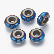 Electroplated Non-magnetic Synthetic Hematite Beads, Large Hole Beads, Rondelle, Blue Plated, 14x6mm, Hole: 6mm(G-T094-10C)