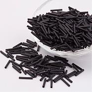 Glass Bugle Beads, Frosted Colours, Black, 12x2mm, Hole: 0.5mm, about 5000pcs/bag(SEED-E001-12mm-M49)