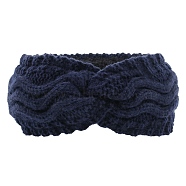Polyacrylonitrile Fiber Yarn Warmer Headbands with Velvet, Soft Stretch Thick Cable Knit Head Wrap for Women, Midnight Blue, 245x100mm(COHT-PW0001-24J)