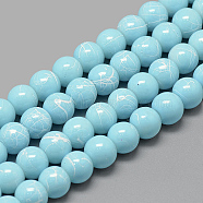 Drawbench Glass Beads Strands, Baking Painted, Dyed, Round, Light Sky Blue, 4mm, Hole: 1mm, about 200~210pcs/strand, 31.4 inch(DGLA-S115-4mm-L22)