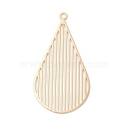 Rack Plating Brass Filigree Pendants, Long-Lasting Plated, Teardrop Charms, Light Gold, 44x23.5x0.3mm, Hole: 1.6mm(KKC-T001-15KCG)