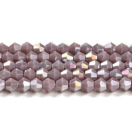 Opaque Solid Color Electroplate Glass Beads Strands, AB Color Plated, Faceted, Bicone, Medium Purple, 4x4mm, Hole: 0.8mm, about 87~98pcs/strand, 12.76~14.61 inch(32.4~37.1cm)(X1-GLAA-F029-P4mm-A13)