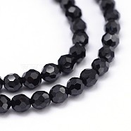Faceted Round Natural Black Spinel Beads Strands, 4mm, Hole: 0.5mm, about 119pcs/strand, 15.5 inch(G-P114-04-4mm)