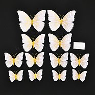 PVC Plastic Artificial 3D Butterfly Decorations, with Adhesive Sticker and Magnet, for Fridge Magnets or Wall Decorations, Gold, 45~95x57~118x5mm, 12pcs/bag(DIY-I072-02F)