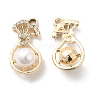 UV Plating Alloy Pendants, with Crystal Rhinestone and ABS Plastic Imitation Pearl, Lucky Bag Charms, Golden, 25.5x13x9mm, Hole: 2mm(ALRI-M020-35G)